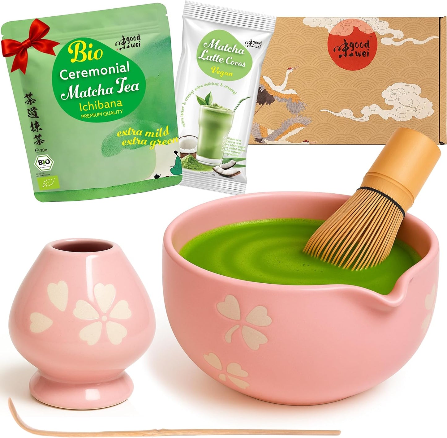 Matcha-Set mit Keramikschale und Zubehör, Hanami