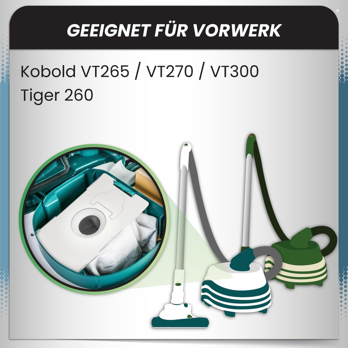 Staubsaugerbeutel für Vorwerk Tiger/Kobold (20 Stk), geeignet für VK 265|270|300 +Tiger 260