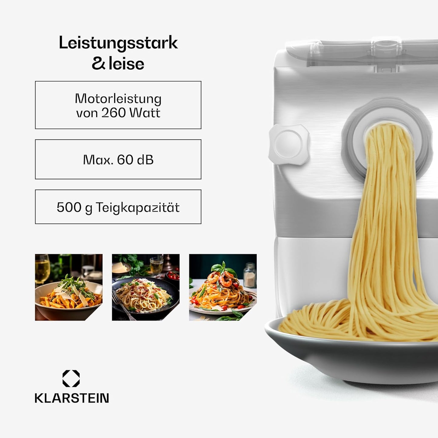 Elektrische Pastamaschine mit 7 Aufsätzen, Weiss
