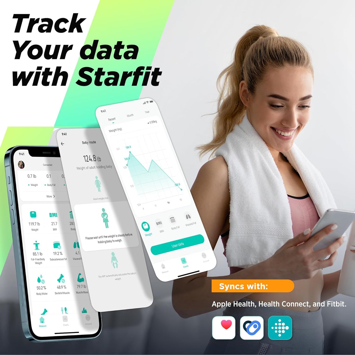 Digitale Körperfettwaage mit App-Synchronisierung, Schwarz