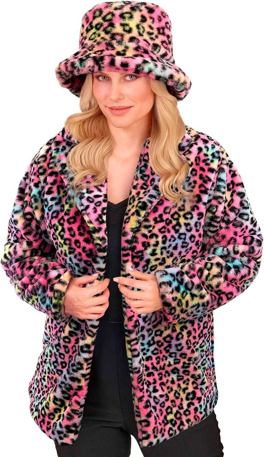 Plüsch-Kostümjacke Leopardenmuster, Leopardenmuster Bunt XXL