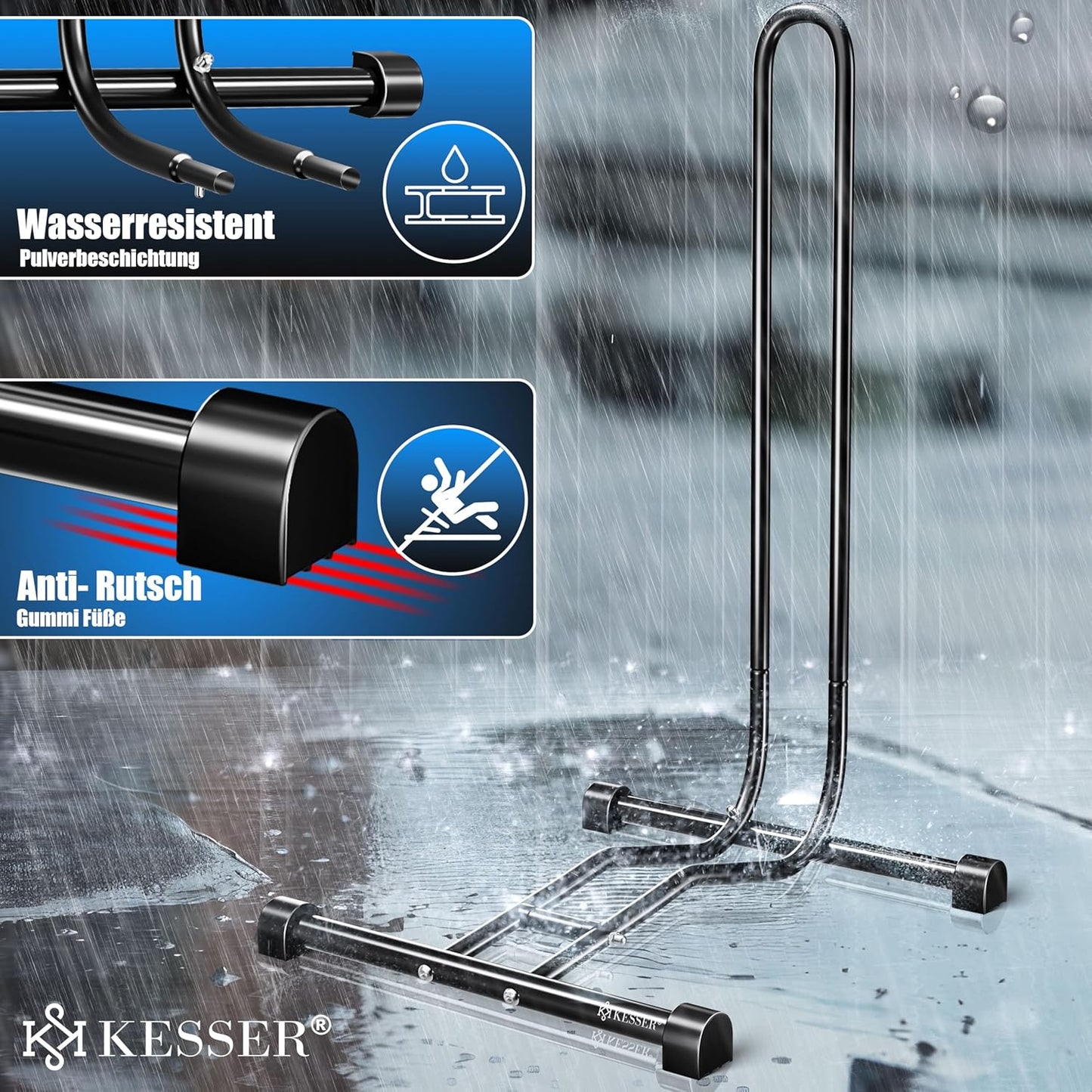 Veloständer mit Luftpumpe, Schwarz / 1er Set