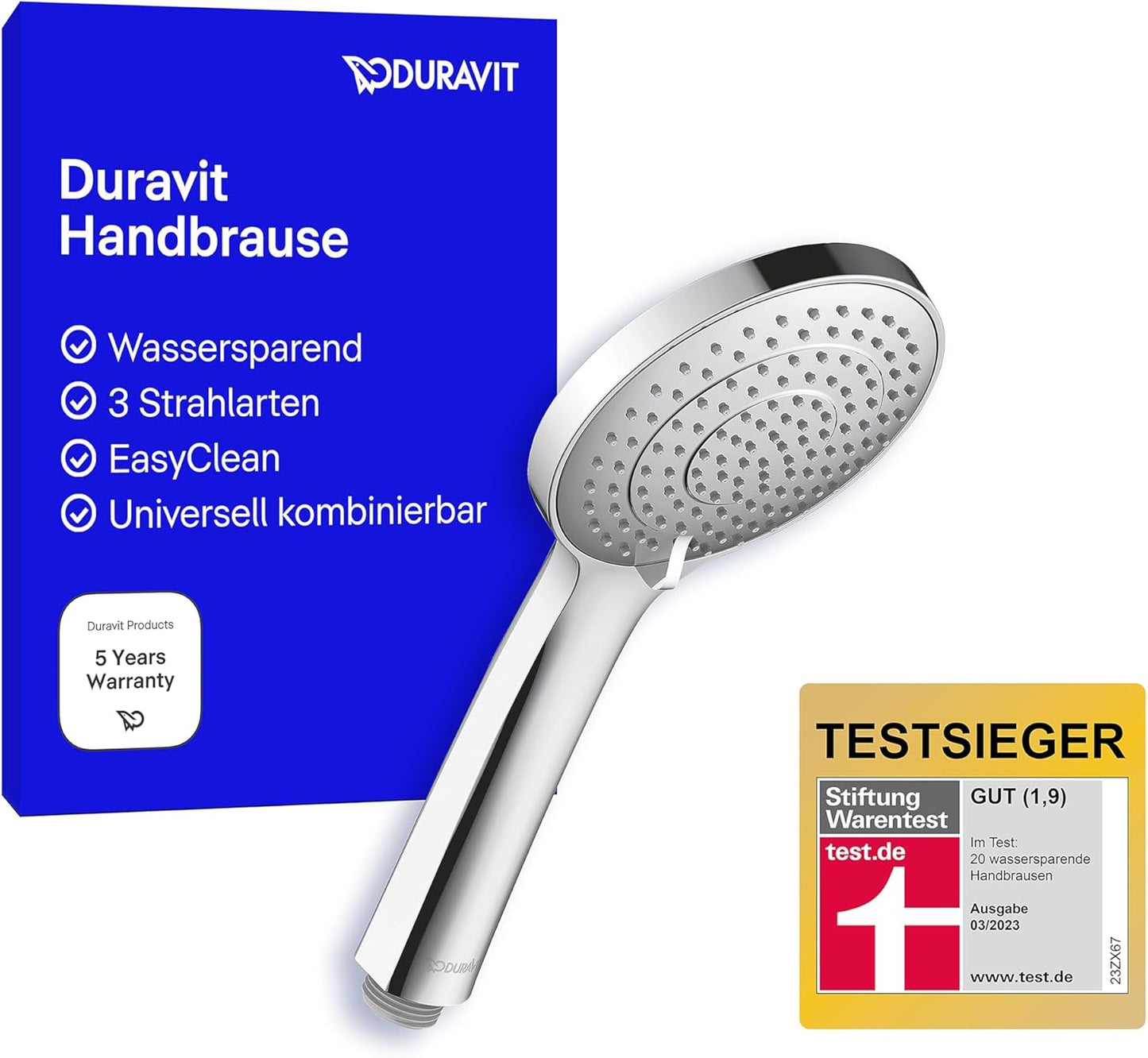 Handbrause mit 3 Strahlarten, wassersparend (MinusFlow), mit 3 Strahlarten (Strahlscheibe) ; Chrom