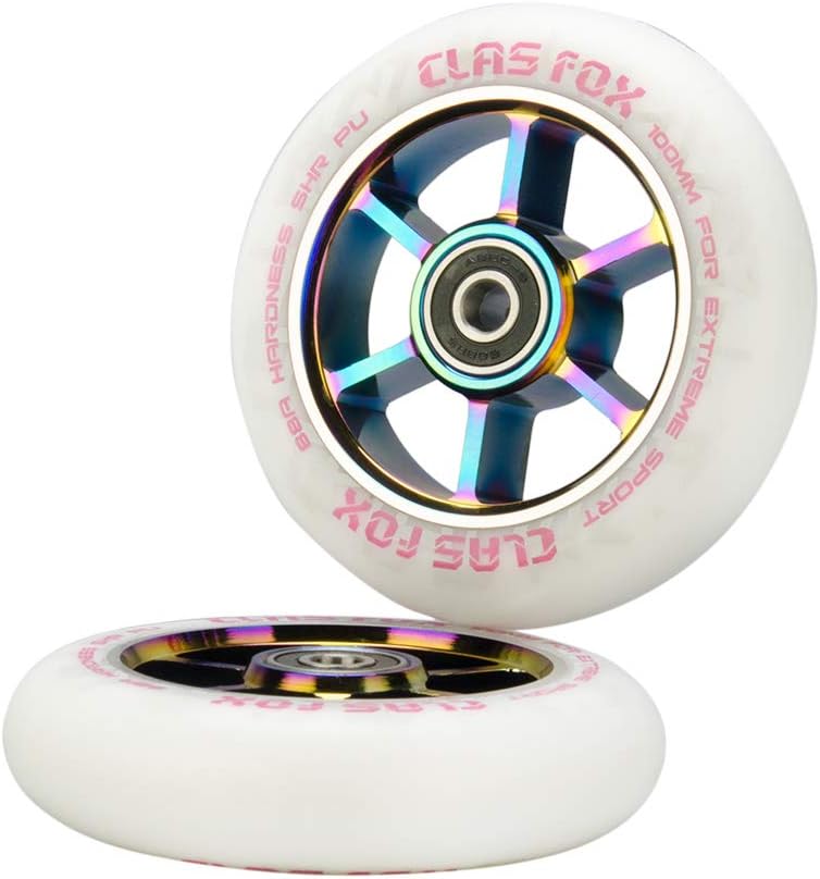 Pro Stunt Scooter Räder 110mm (2 Stück) mit ABEC-9 Lager, Weiss-Regenboge