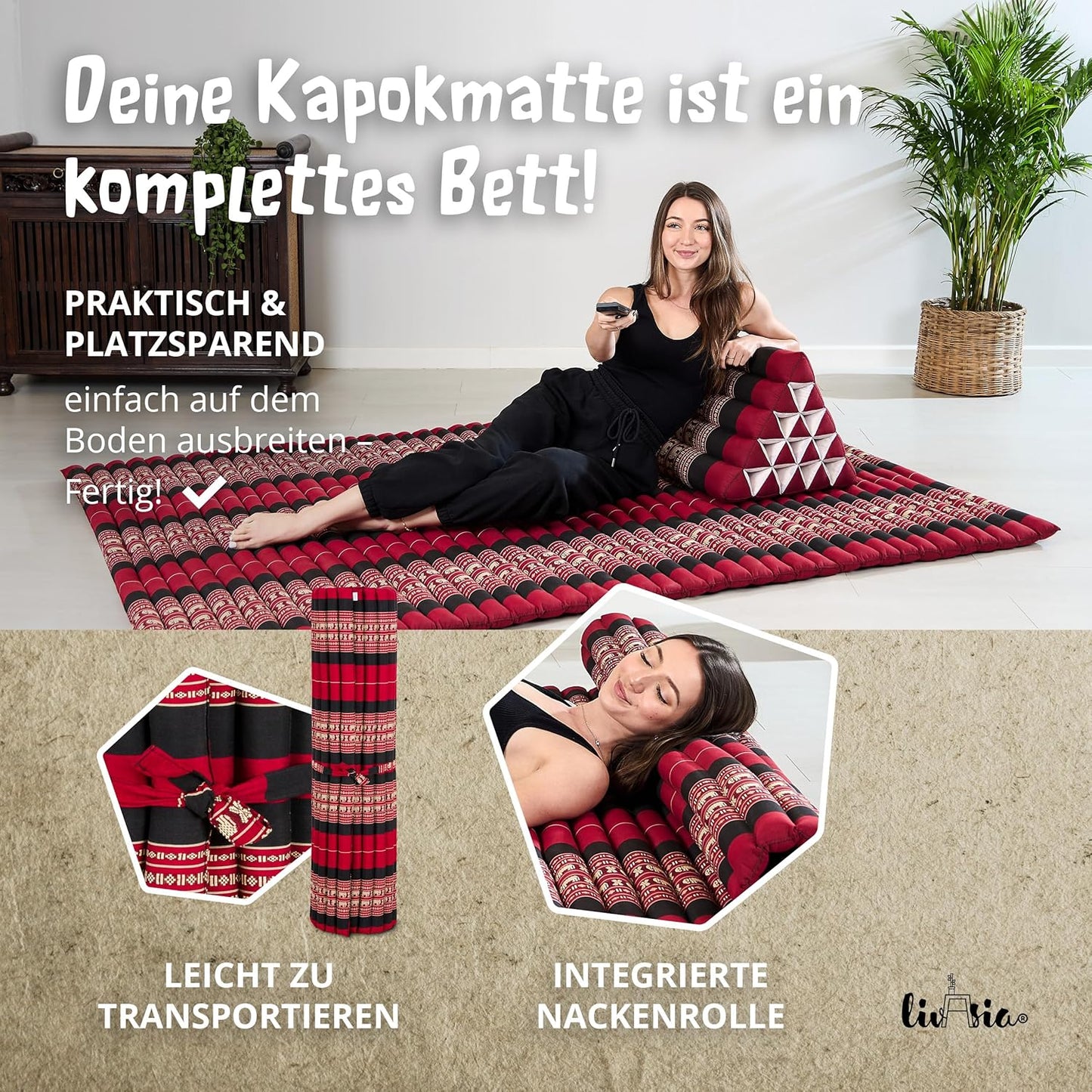 Rollmatratze Gästebett  200x145 cm, XL (200 x 145 cm) Rot/Elefanten