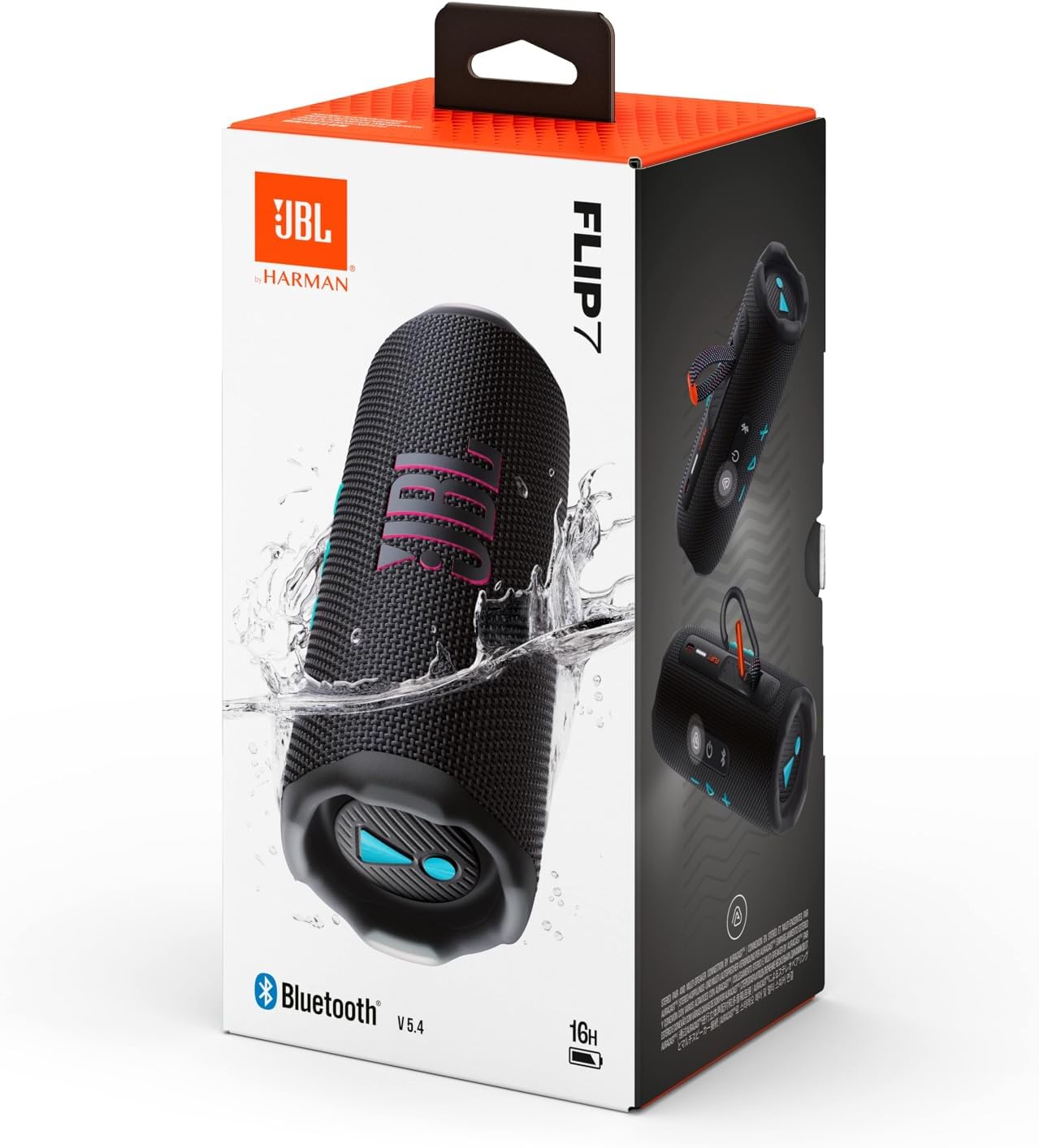 Tragbarer Bluetooth-Lautsprecher Flip 7 mit 16h Akkulaufzeit, Schwarz