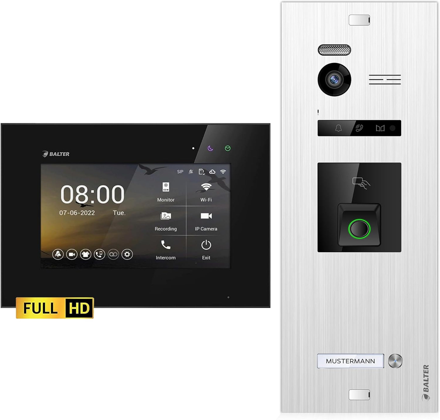EVO-HD Video Türsprechanlage mit Fingerprint, 7" Monitor, 1 Familienhaus, 1 Monitor, Ohne App D.silber/Schwarz