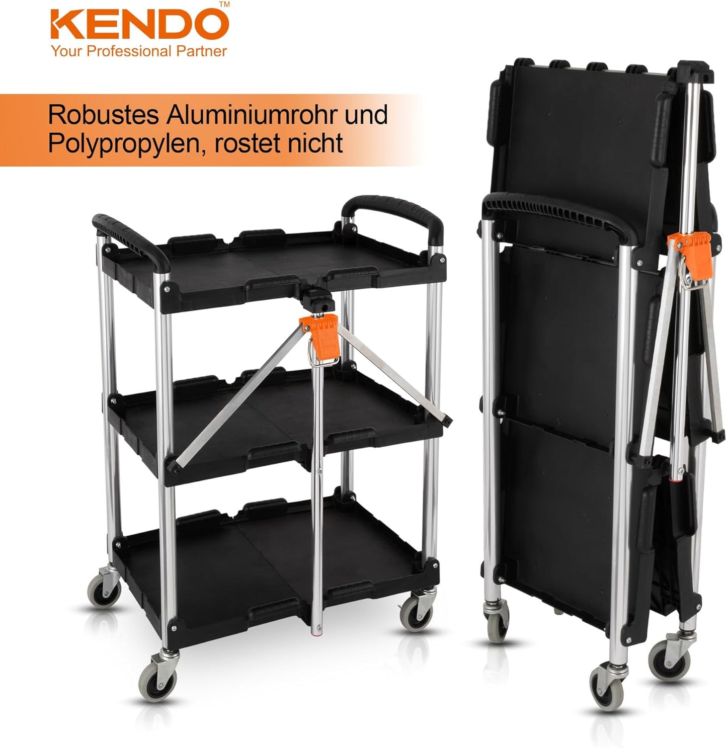 Klappbarer Servierwagen mit Rollen, 65kg Tragkraft