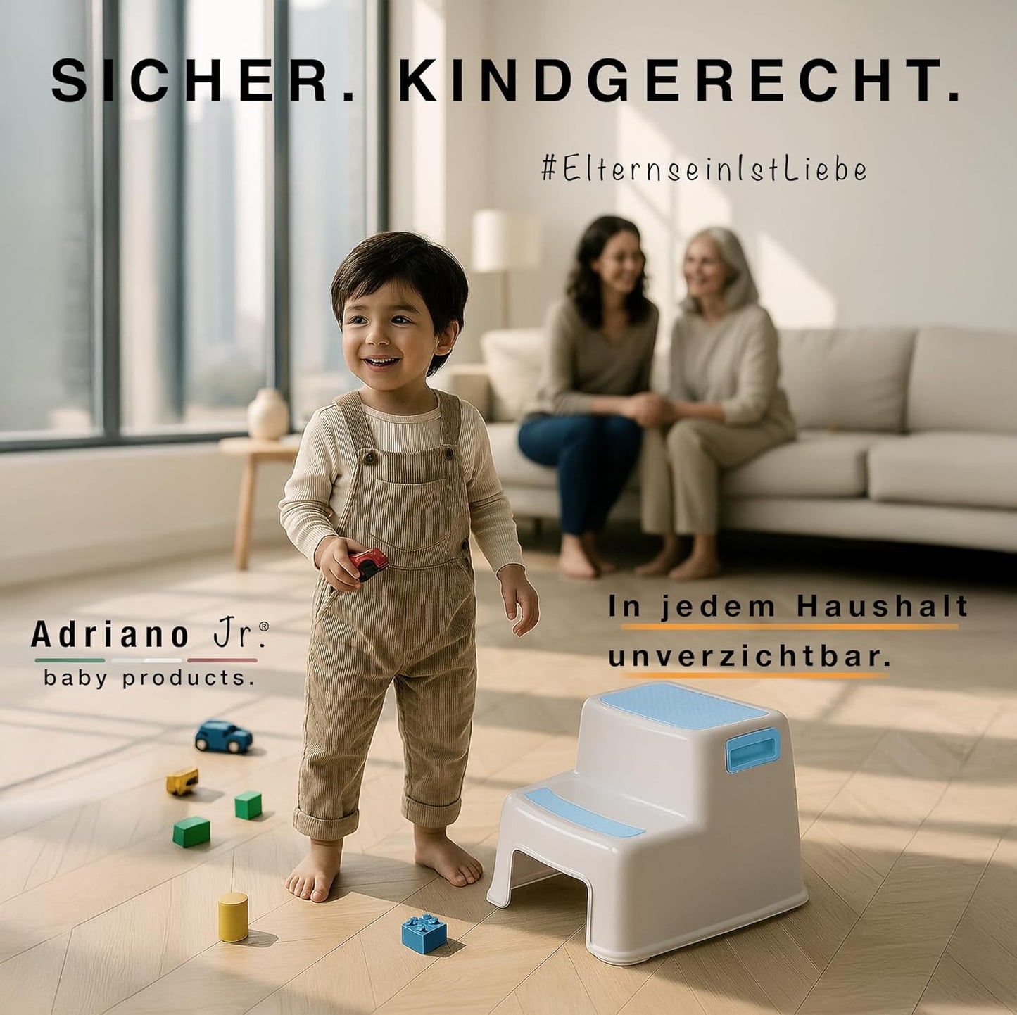 2-stufiger Kinder-Tritthocker mit gummierter Trittfläche, Blau