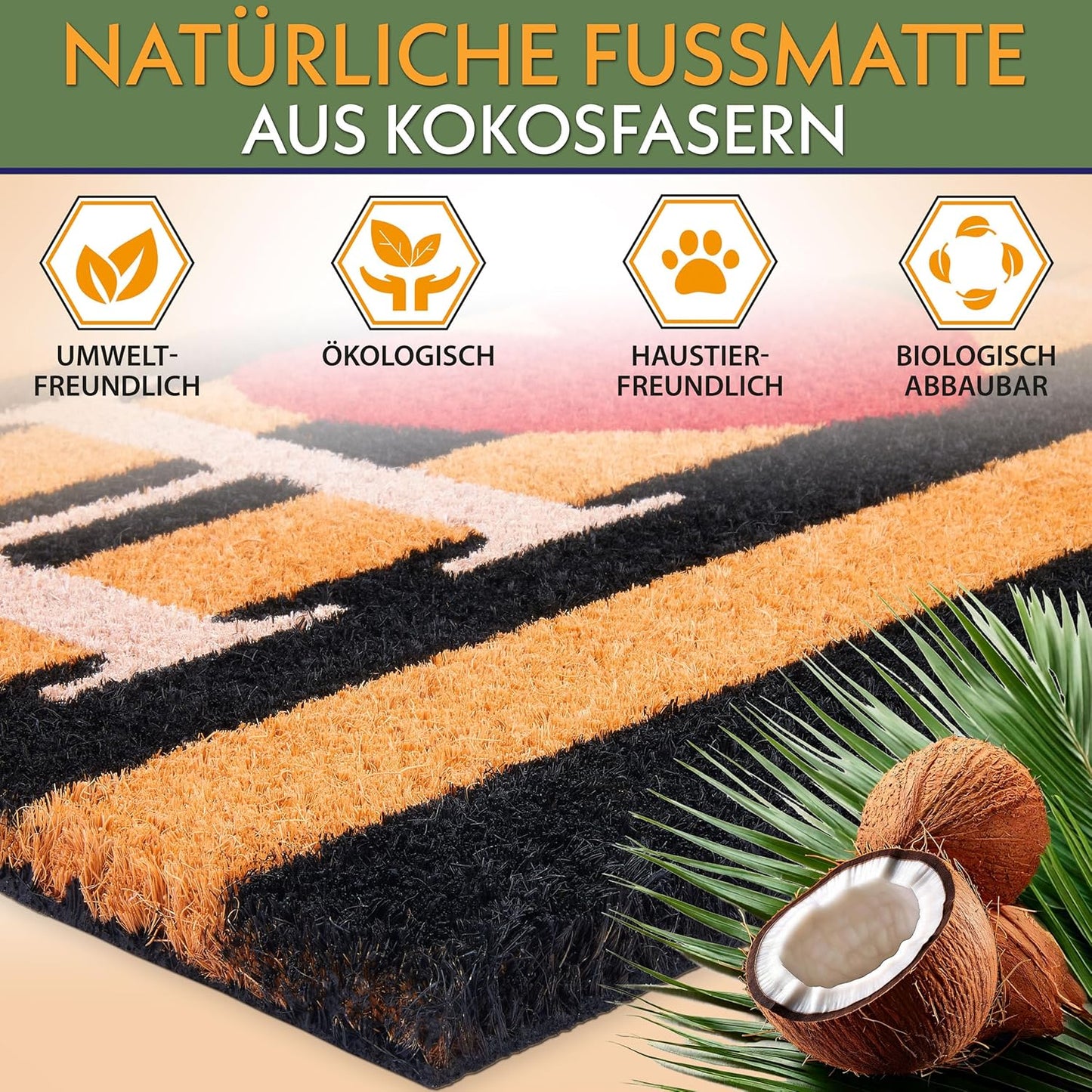 Antirutsch Fussmatte, Home - Herz und Streifen