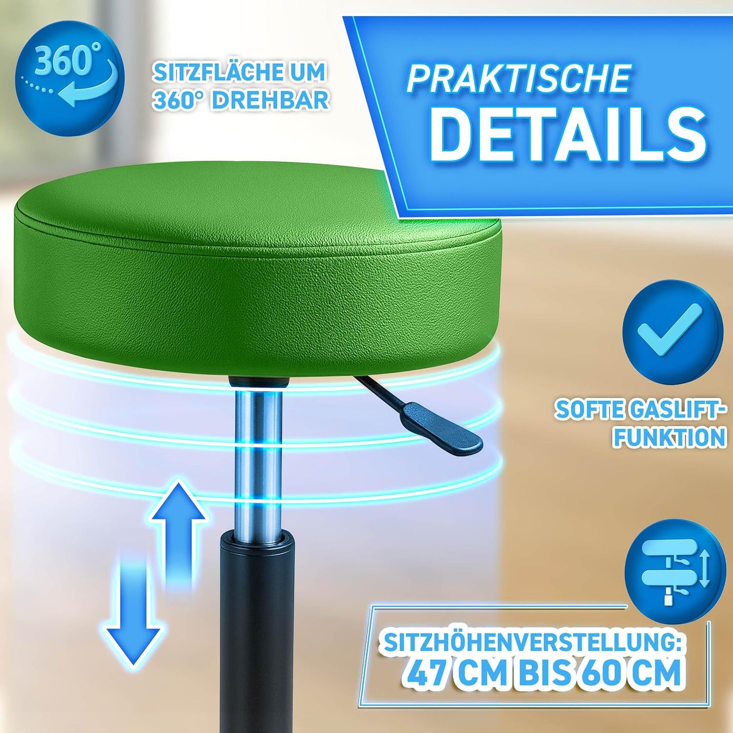 Höhenverstellbarer Rollhocker, Grün