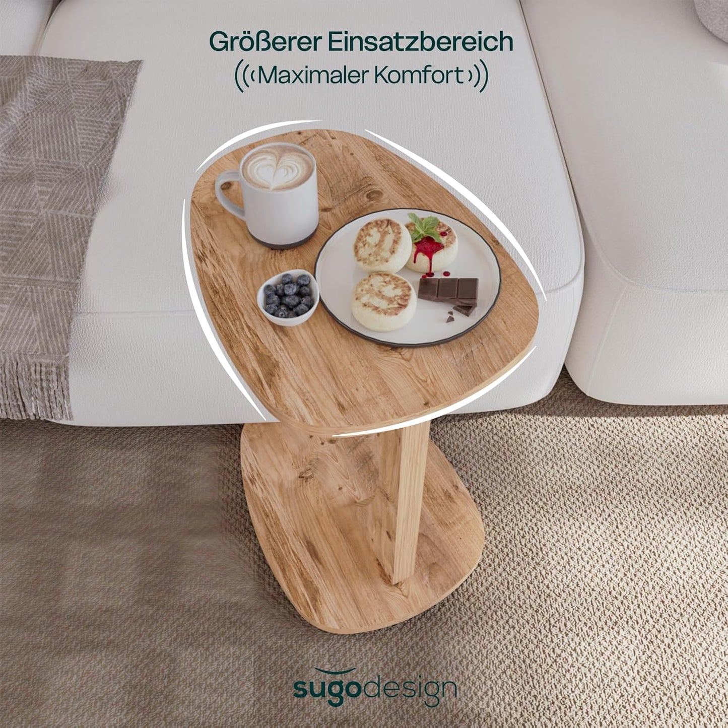 Norma C-förmiger Beistelltisch mit Rollen, Holz-optik
