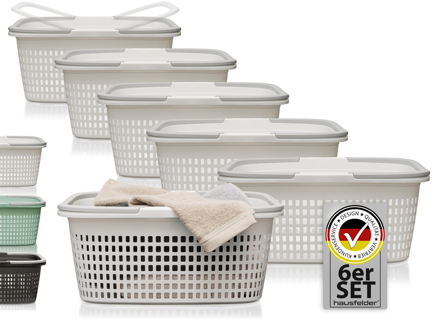 Stapelbare Wäschekörbe 6er-Set, Weiss 6 Körbe