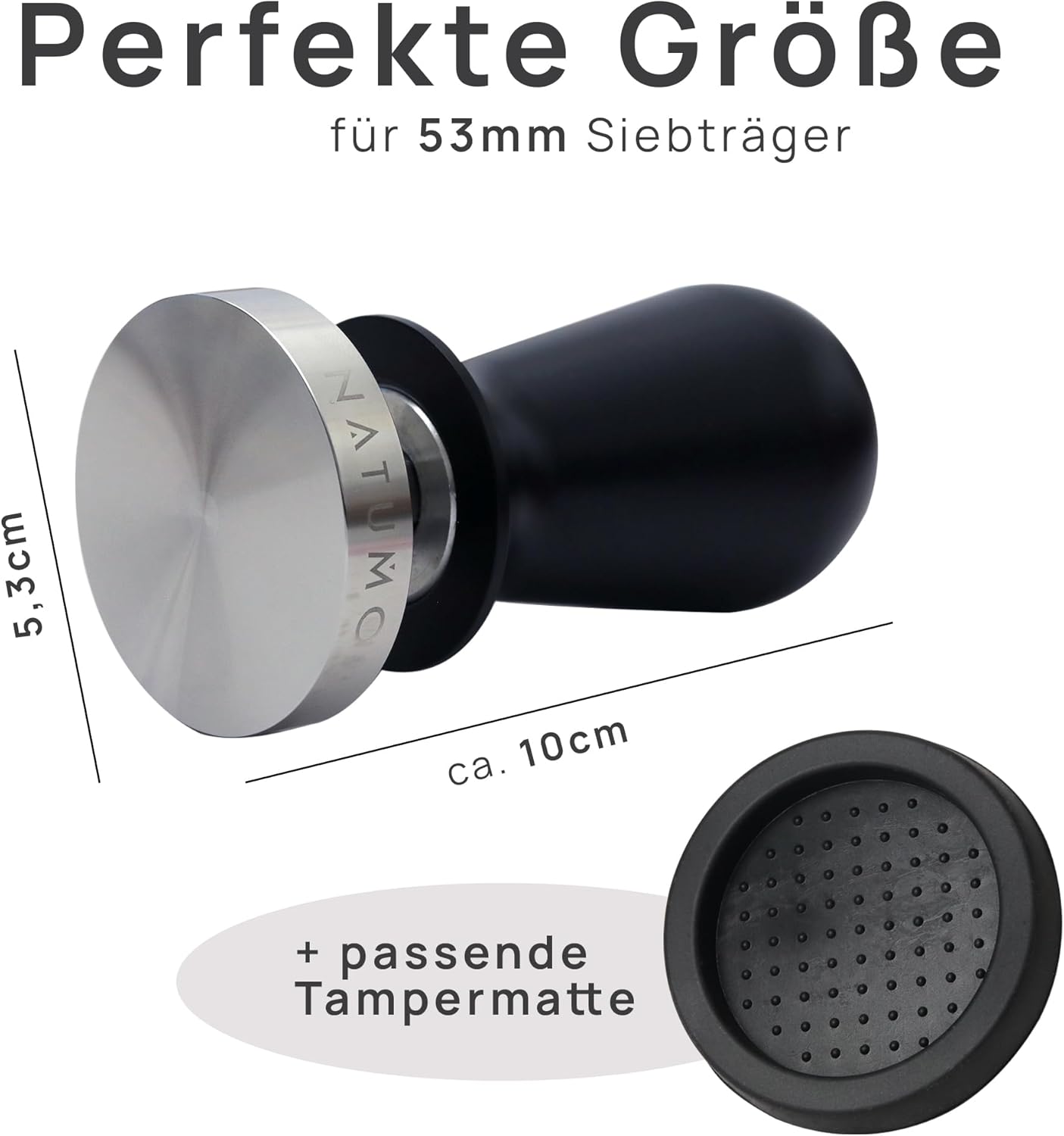 Tamper Set mit Druckregulierung, Schwarz 53mm