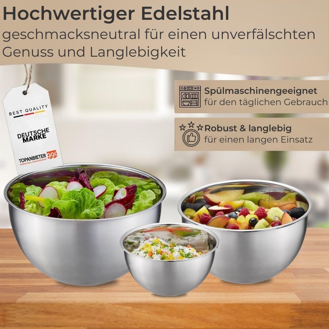 Edelstahl-Rührschüssel-Set mit Deckeln (6-teilig), Frischhalteschüsseln Set 6tlg.