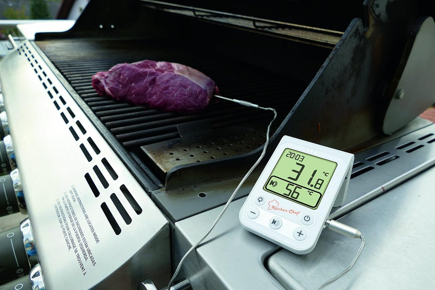 Digitales Grill-Bratenthermometer mit Hintergrundbeleuchtung, Weiß
