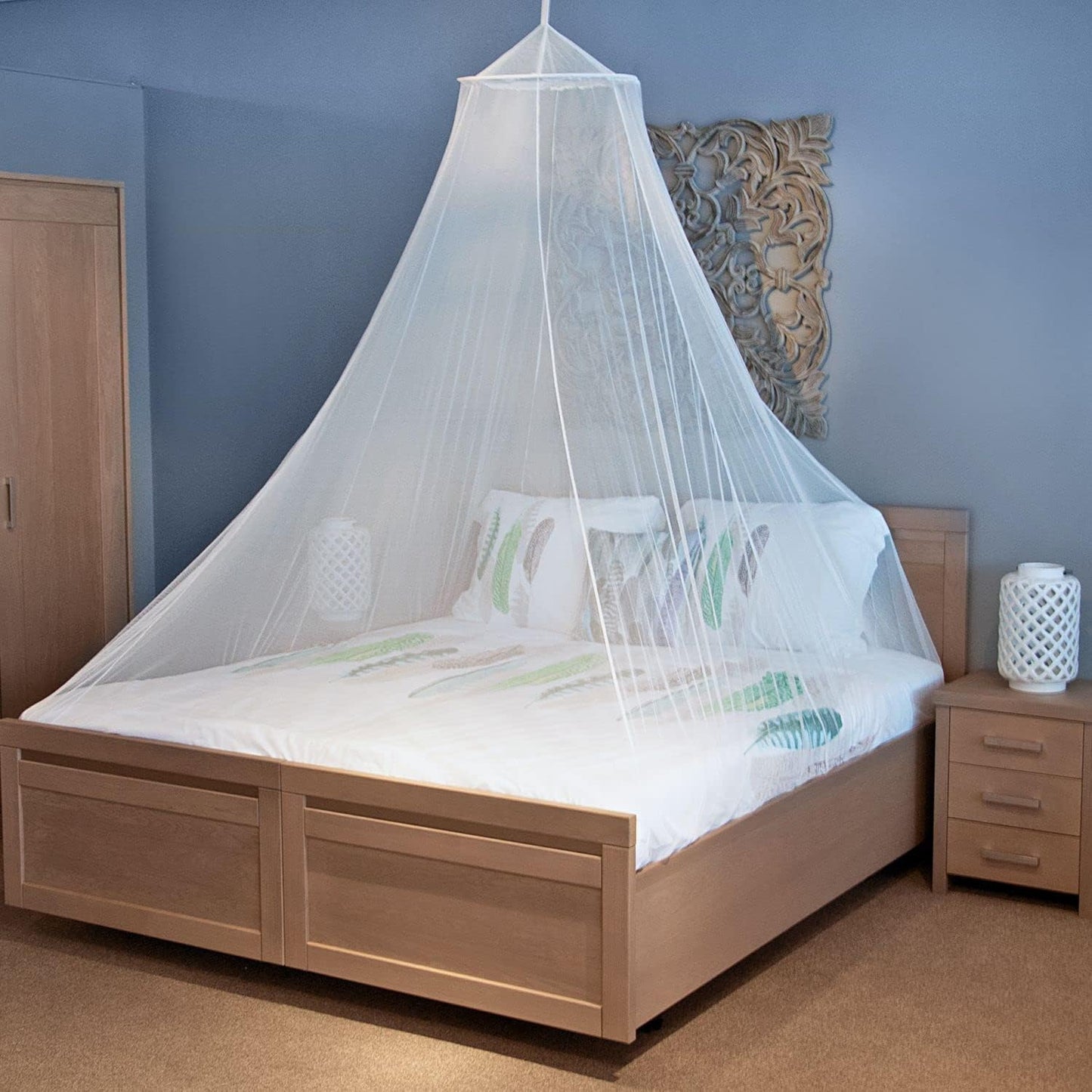 XL Moskitonetz für Bett mit Klebehaken, XL keine Öffnung - Weiss