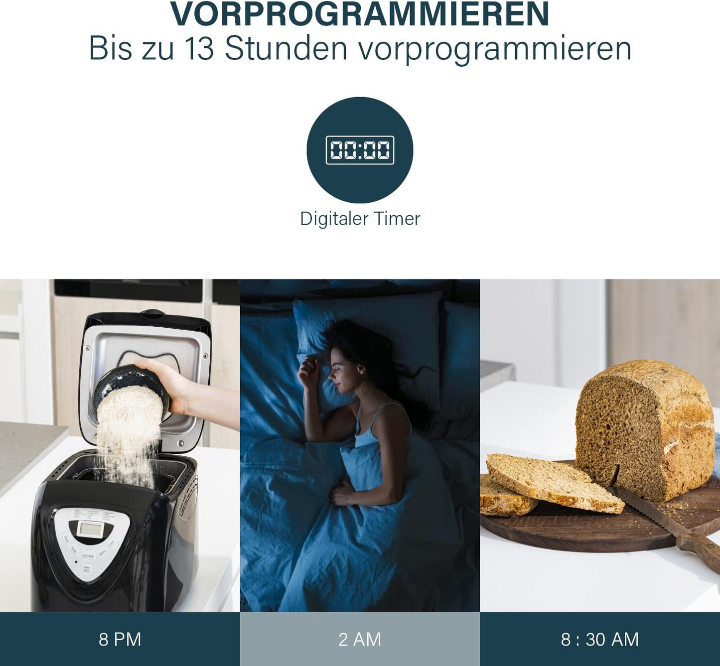 Brotbackautomat mit Digital-Timer und Warmhaltefunktion