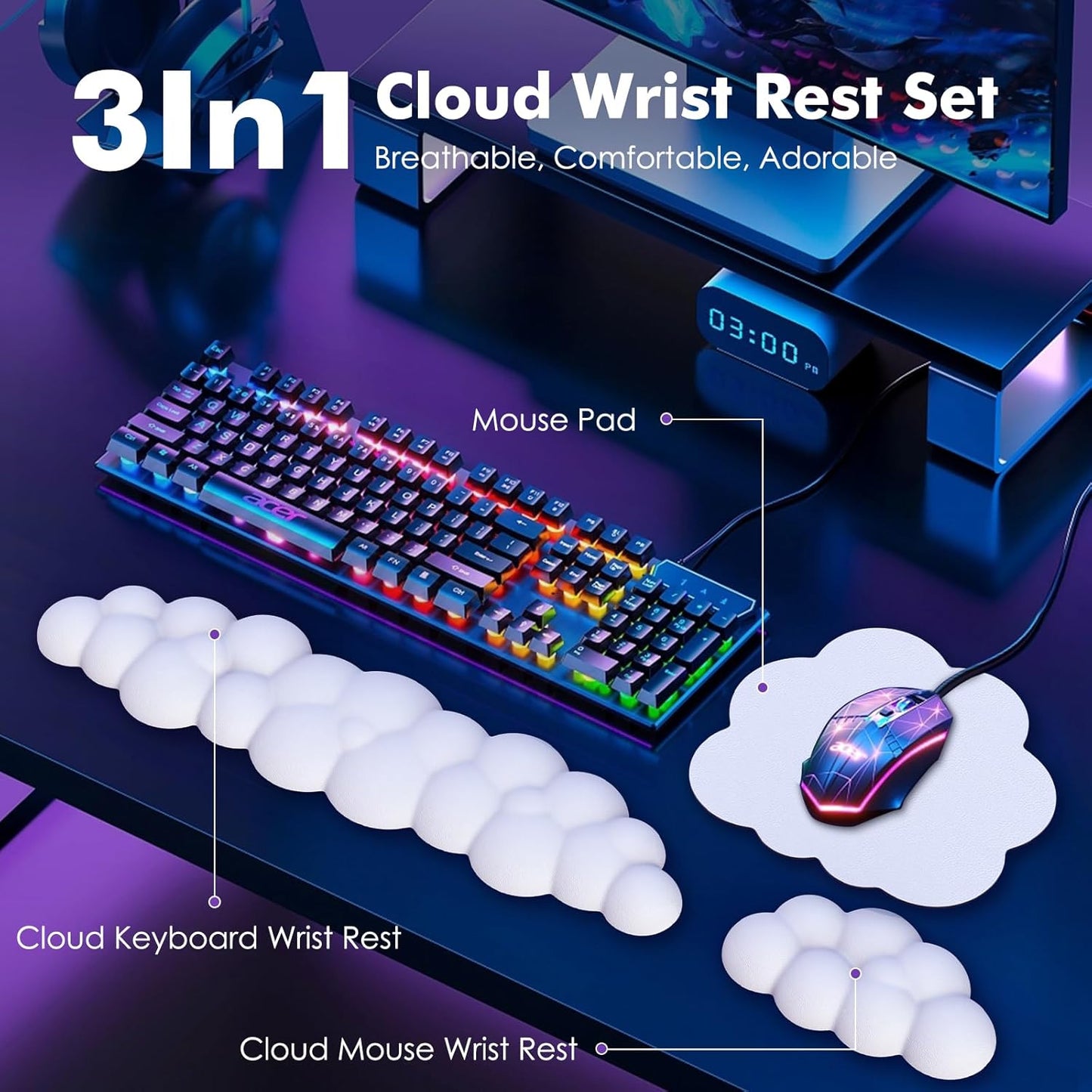 Ergonomisches Handgelenkauflagen-Set für Tastatur & Maus, Weiss