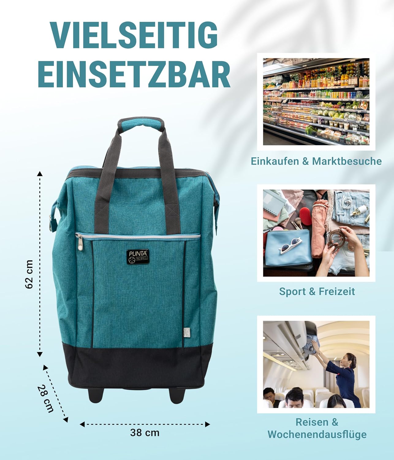 Einkaufstrolley mit XL-Rädern, 40L Petrol