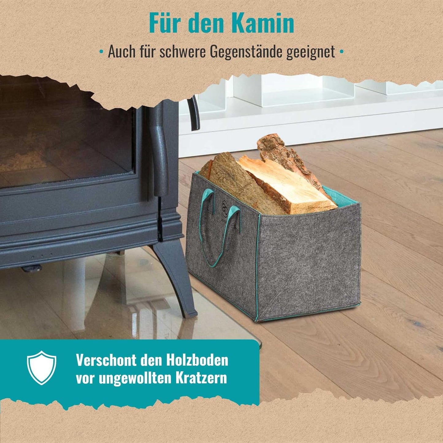 Filzkorb mit Faltfunktion, Grau / Türkis, 40x25x23cm