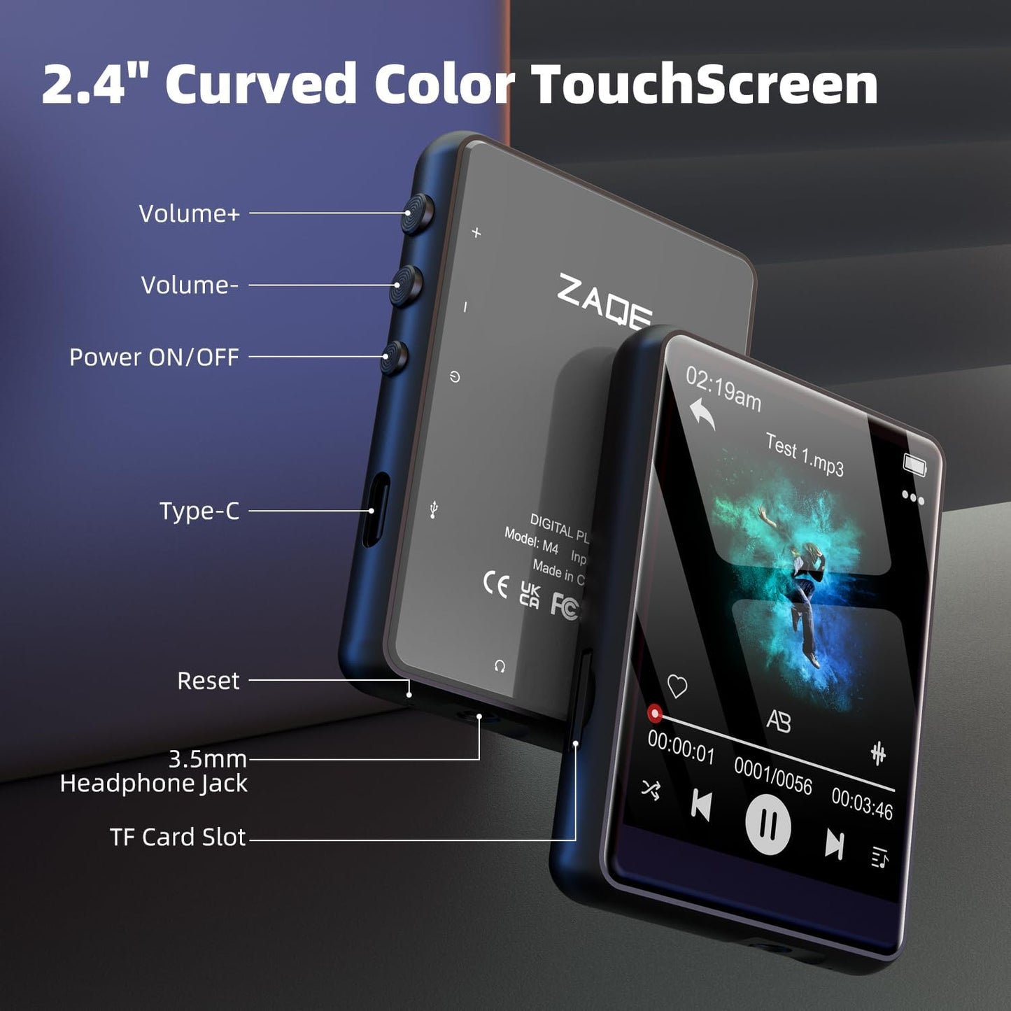 Tragbarer MP3-Player mit Bluetooth und Touchscreen, Space Schwarz