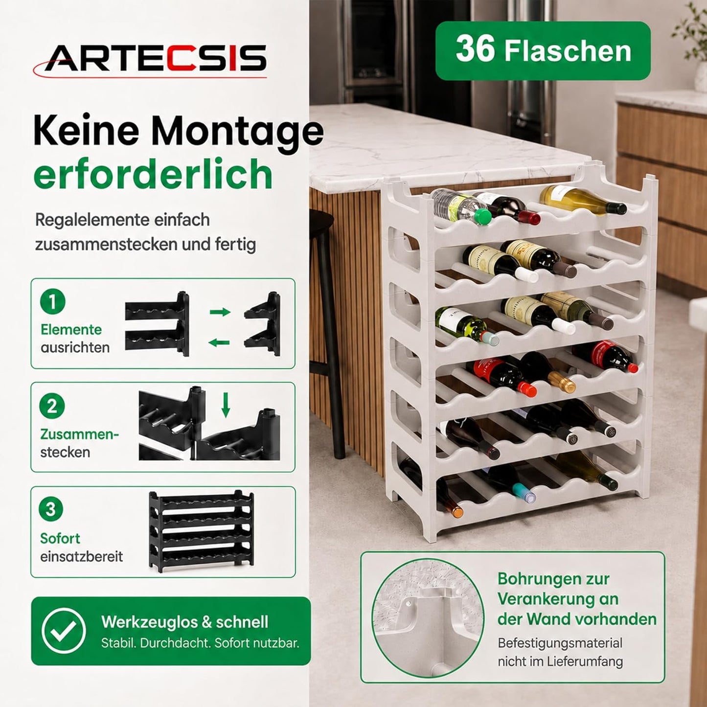 Weinregal für 36 Flaschen, Granitgrau 36 Flaschen