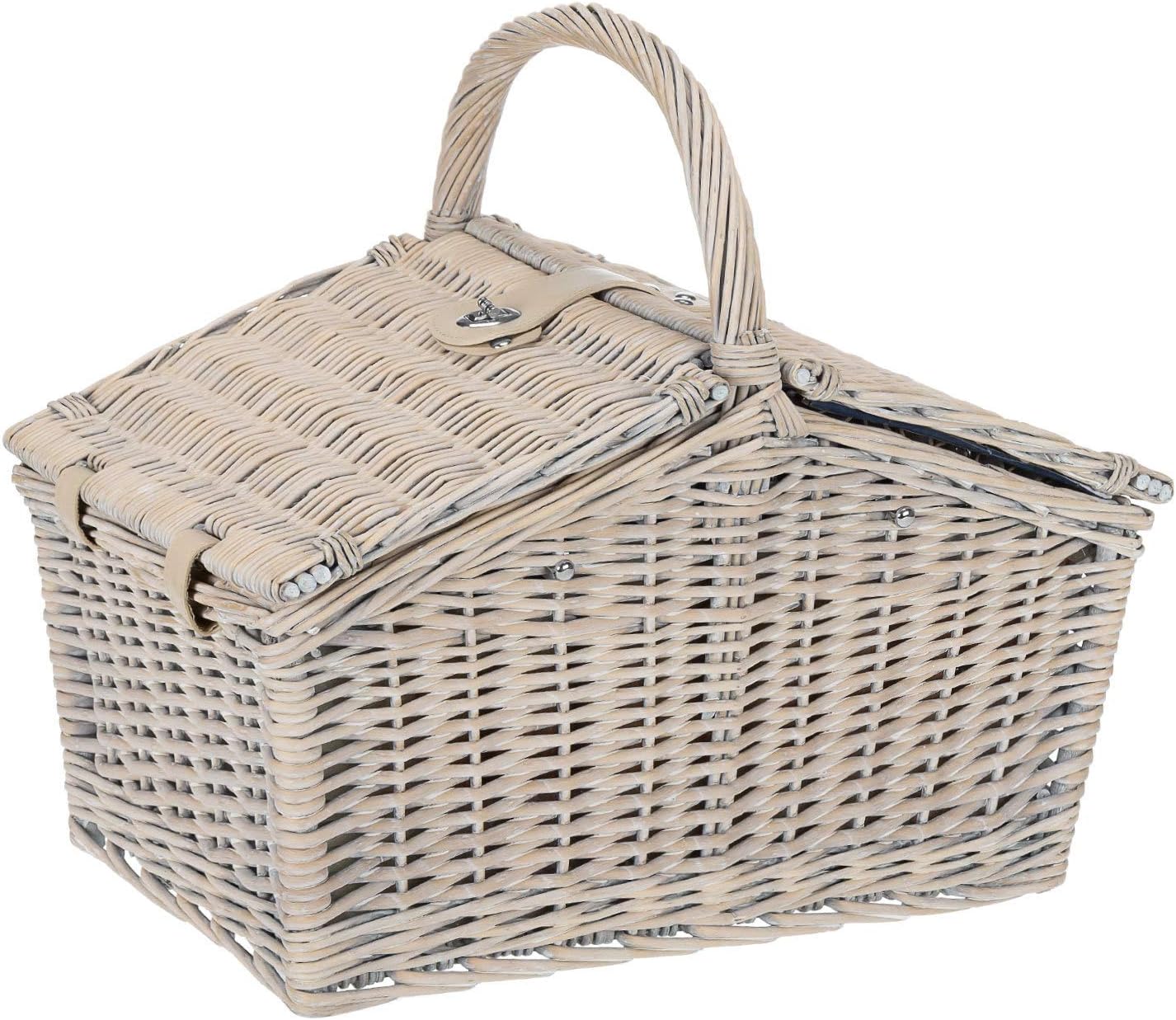 4 Personen Picknickkorb, 23-teilig, Beige - Blau Weiss