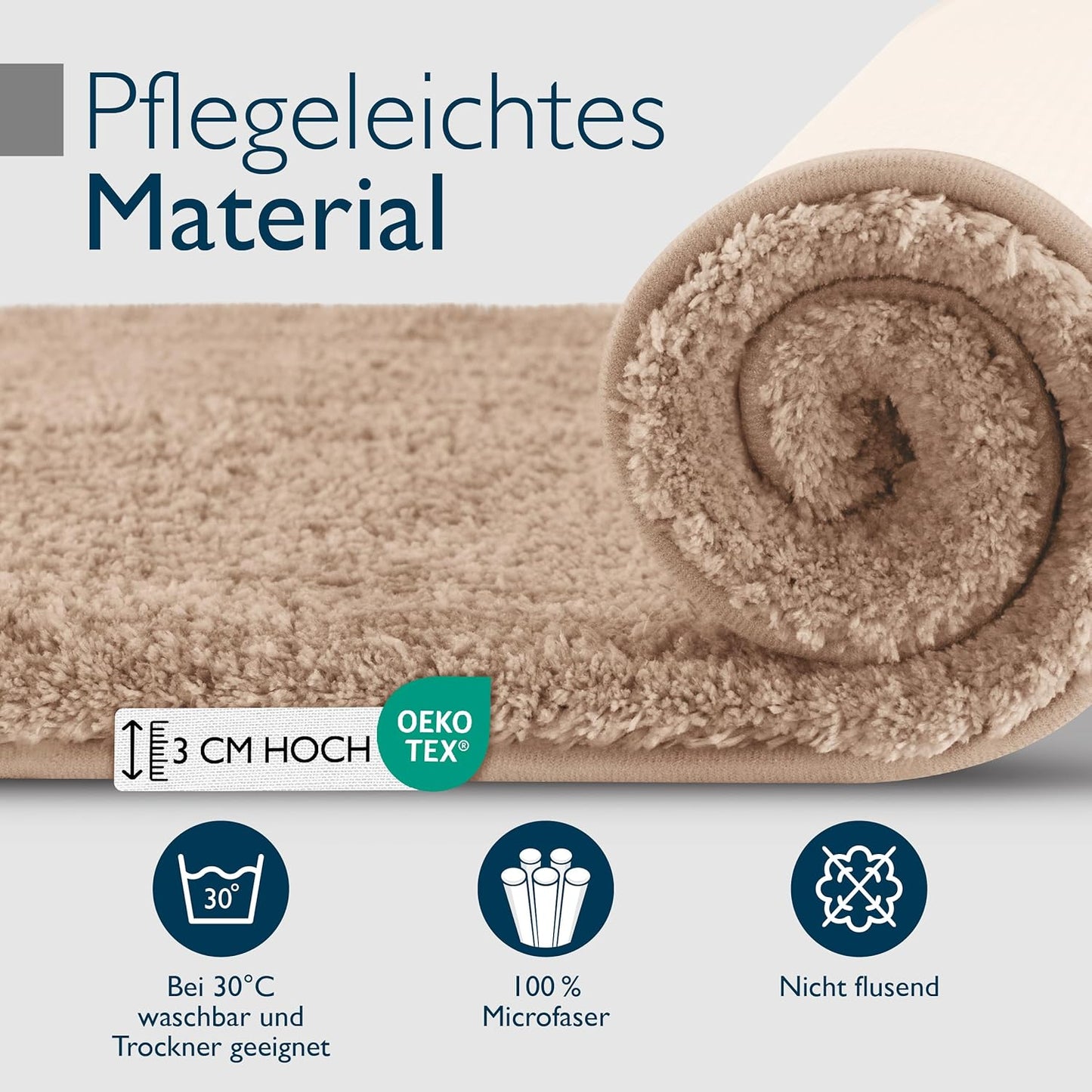 Rutschfeste Badematte, Fussbodenheizung geeignet, 70 x 120 cm, 70 x 120 cm Natur