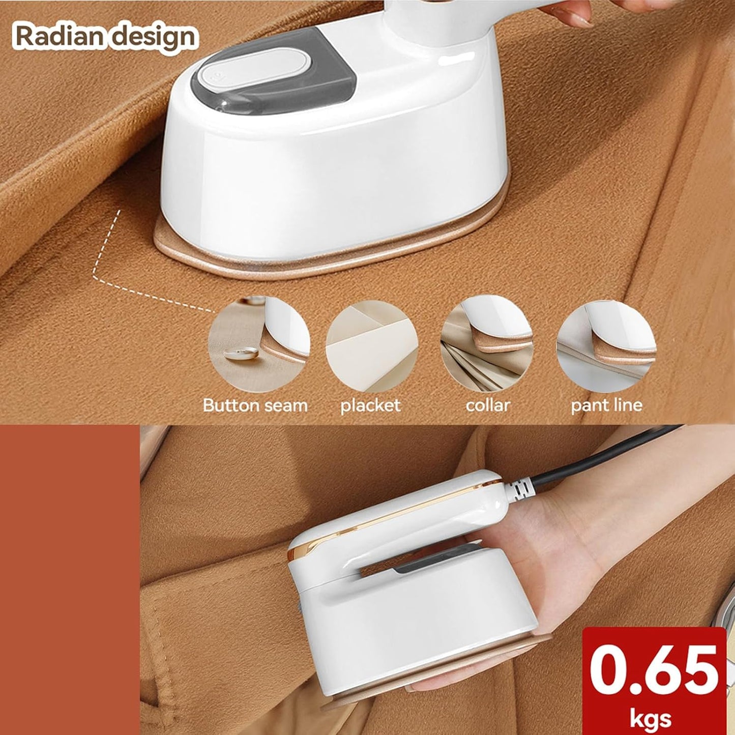 Tragbarer 2-in-1 Dampfglätter, Light White