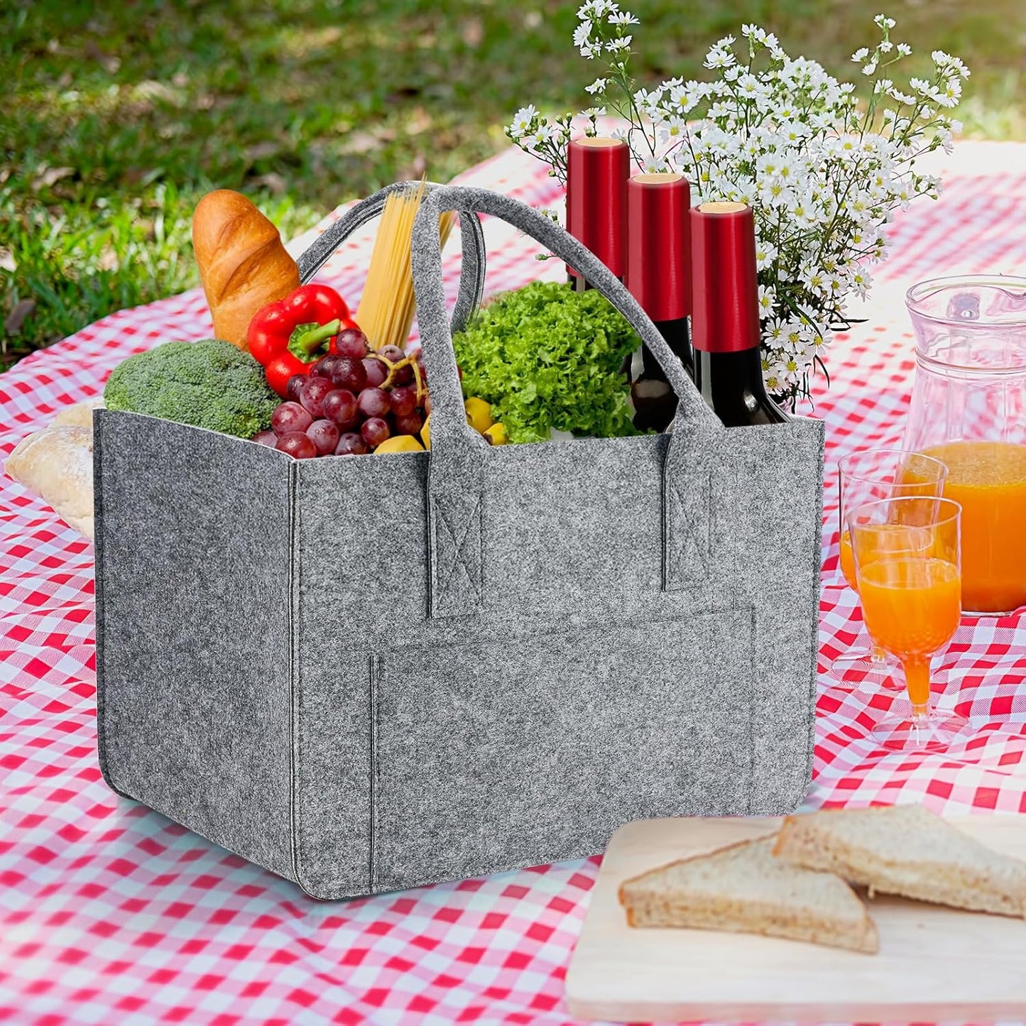 2 Stück Filztasche mit herausnehmbaren Fächern, Hellgrau/2 Stücke