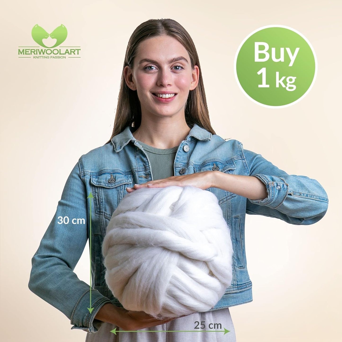 XXL Merino Wolle Garn für Filzen & Armstricken, 1Kg Satingrau