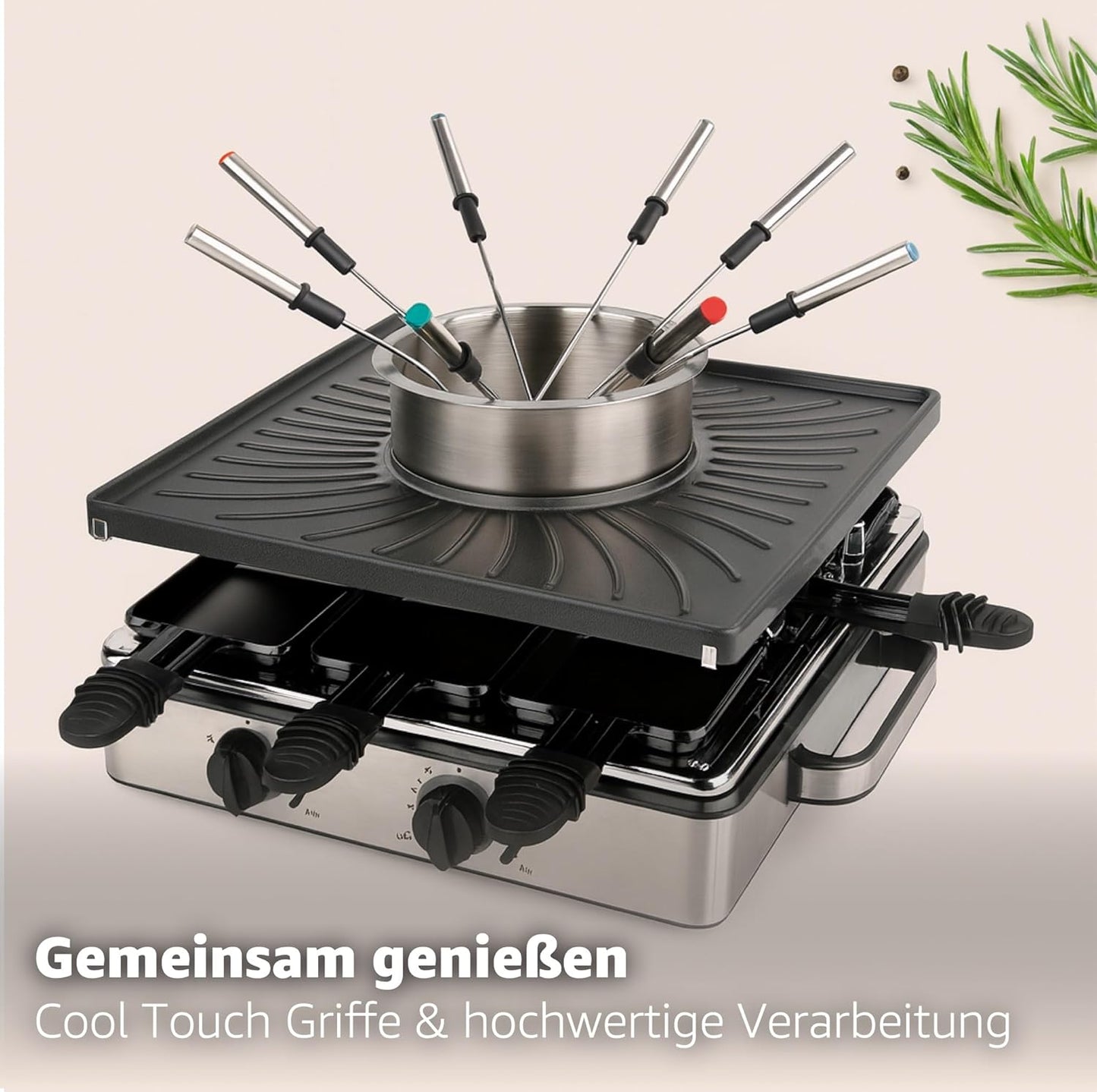 Raclette-Fondue-Set für 8 Personen, Fondue Set