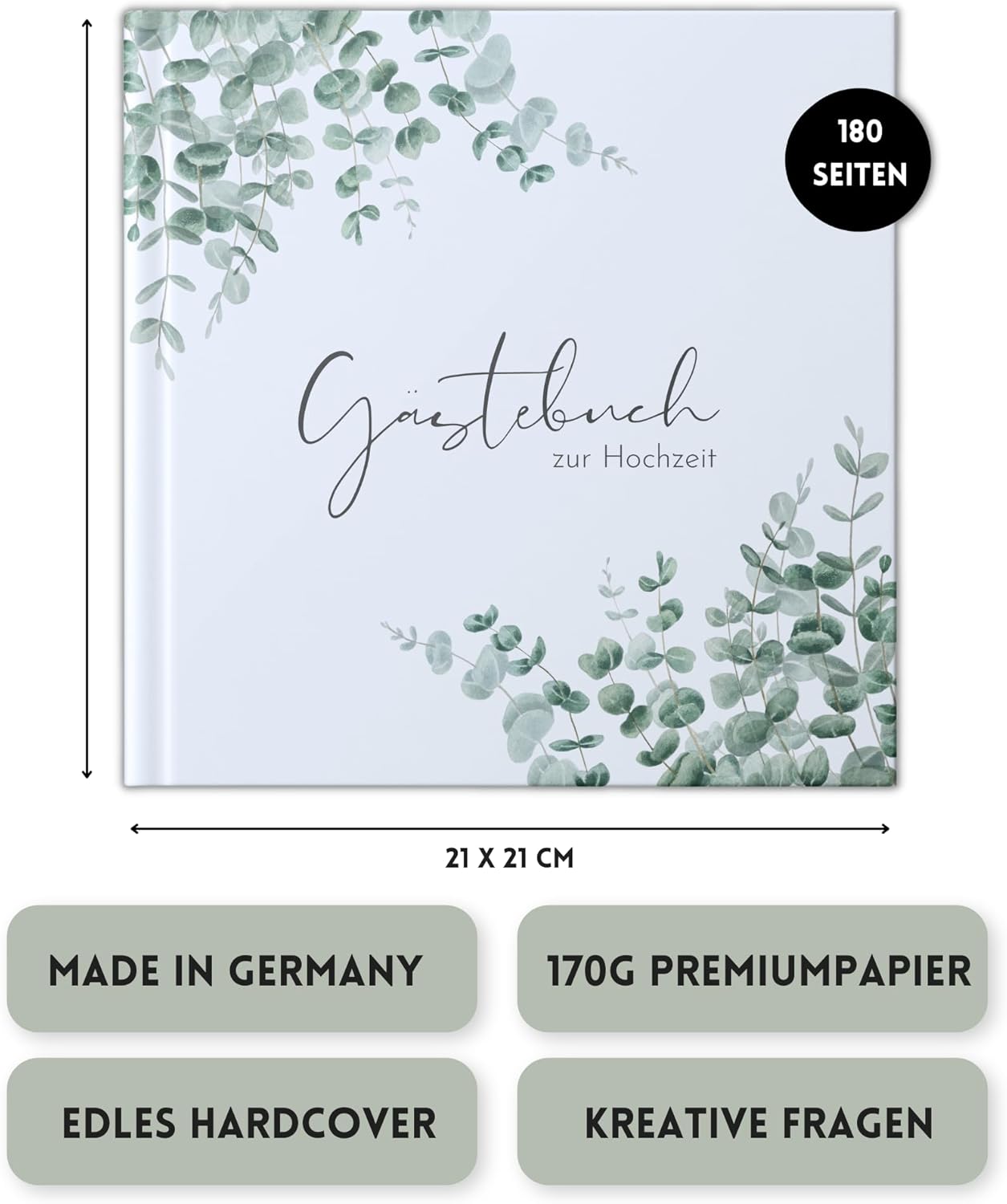 Hochzeitsgästebuch mit Fragen zum Ausfüllen, 88 Doppelseiten