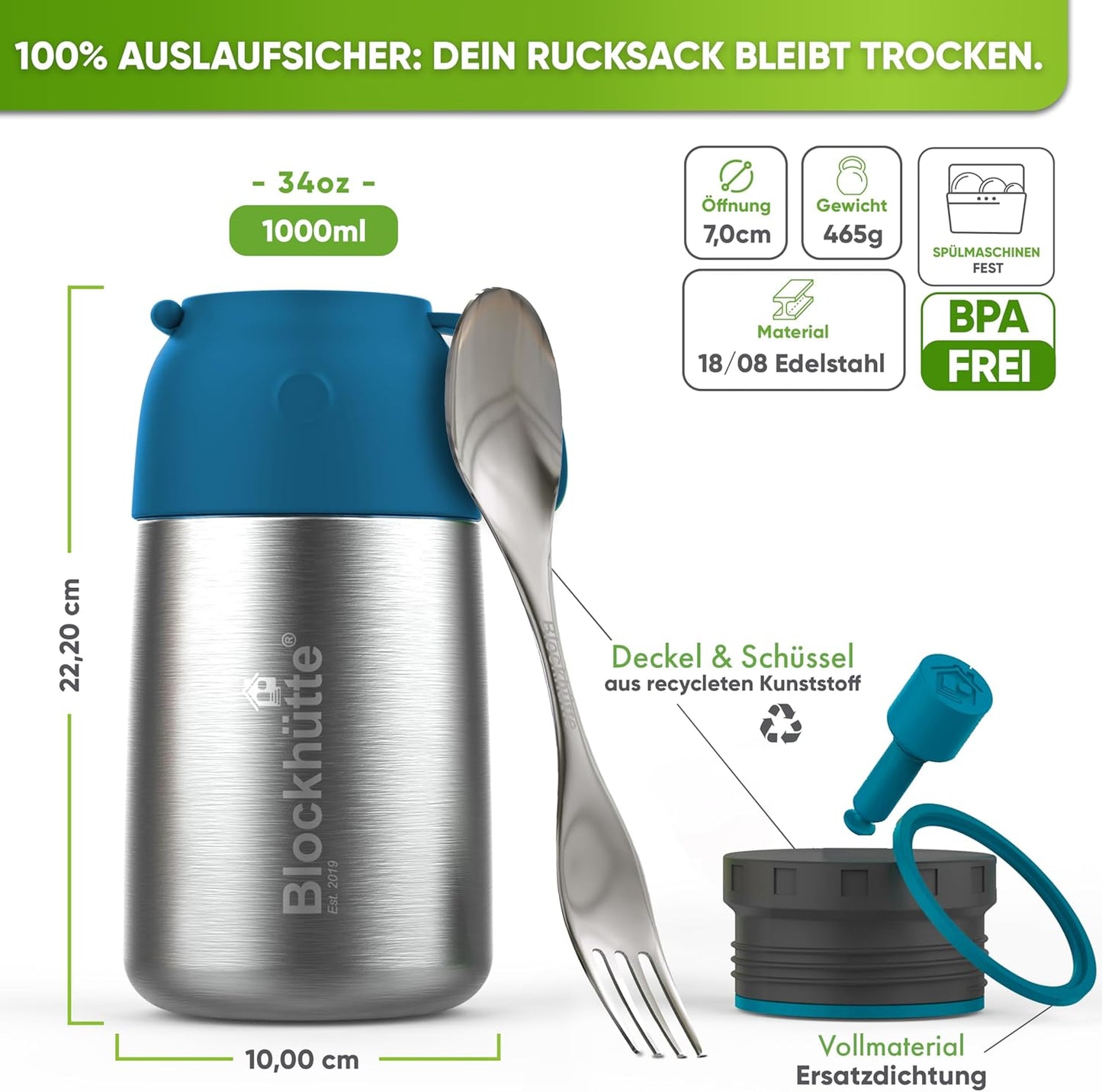 Auslaufsicherer Thermobehälter, Blau 1000 ml