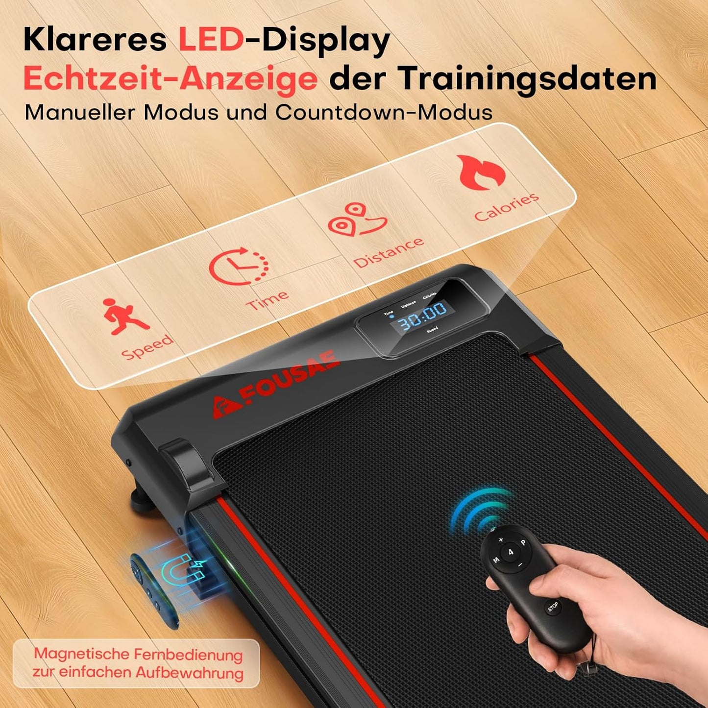 Walking Pad mit Steigung und 12 Programmen, Schwarz Rot