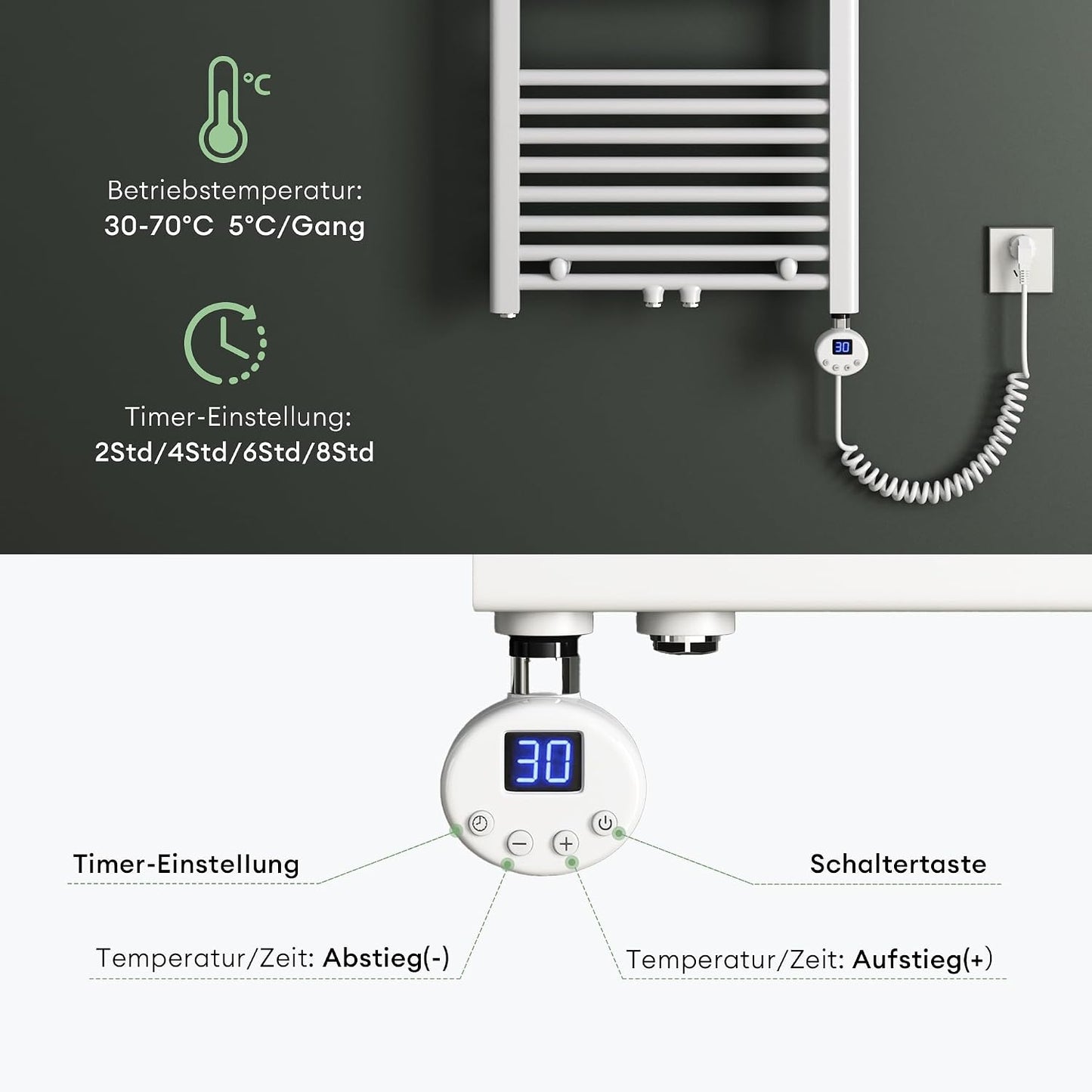 Badheizkörper mit Heizstab, 50x120cm Weiss