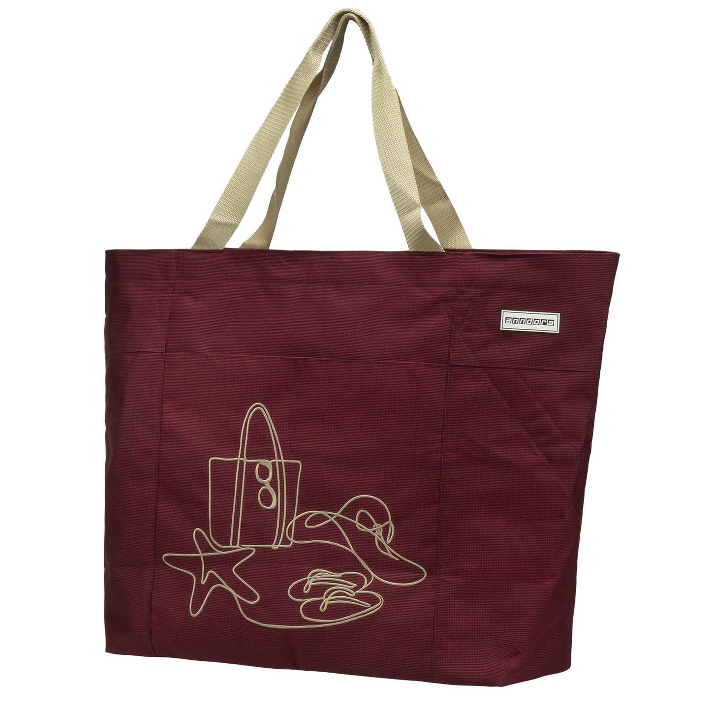 Strandtasche, Rubinrot Bestickt