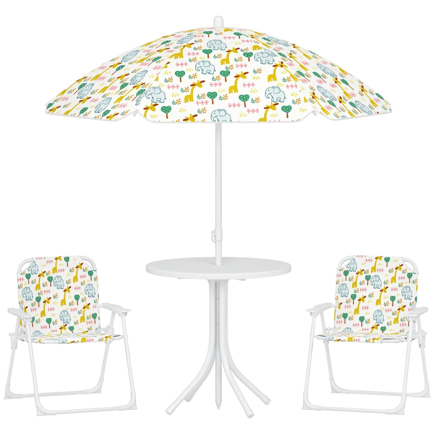 Garten-Kindersitzgruppe Stahl, Polyester Weiss, Weiss-elefanten- und Giraffenmuster
