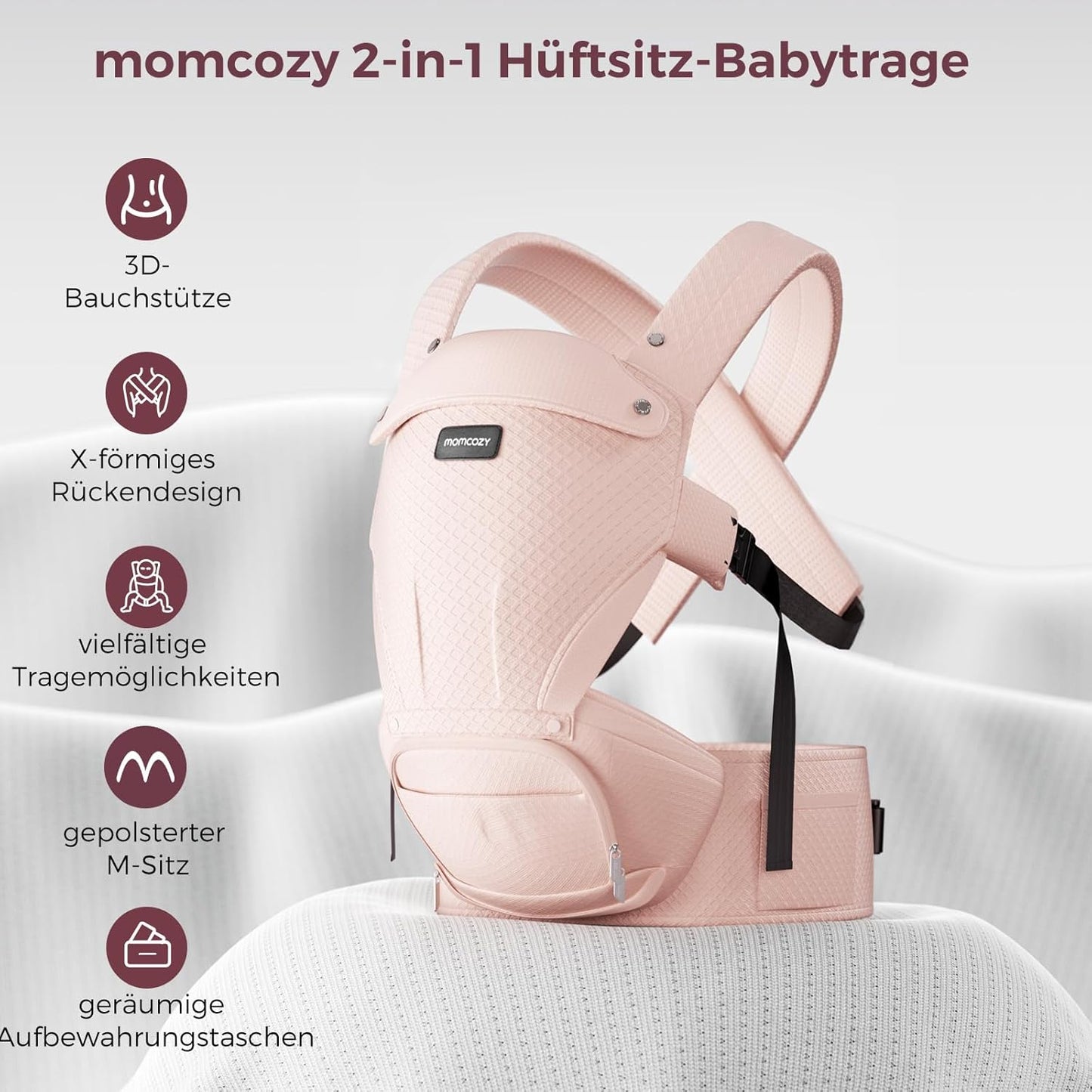 2-in-1 Verstellbare Babytrage mit Hüftkissen, Rosa