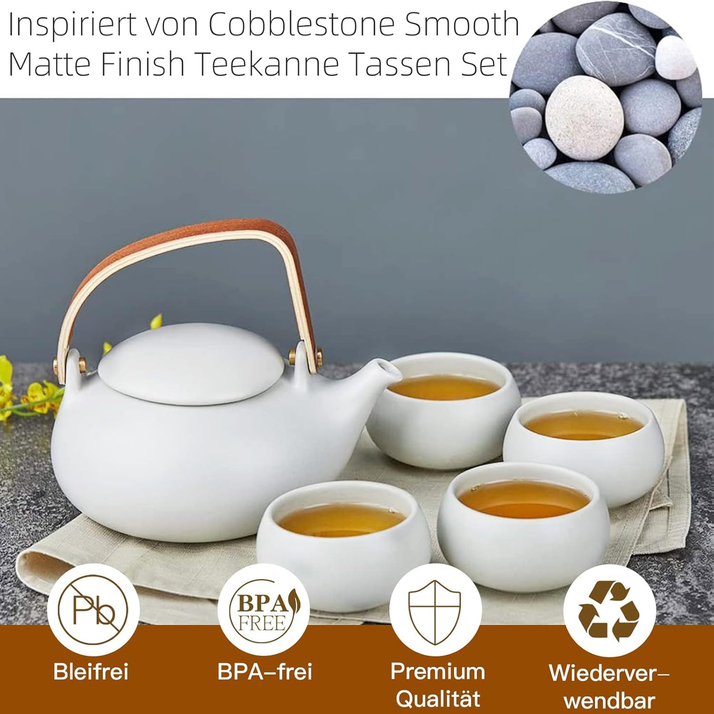 Teekanne mit Sieb, 10-grau Teeservice-4 Tassen
