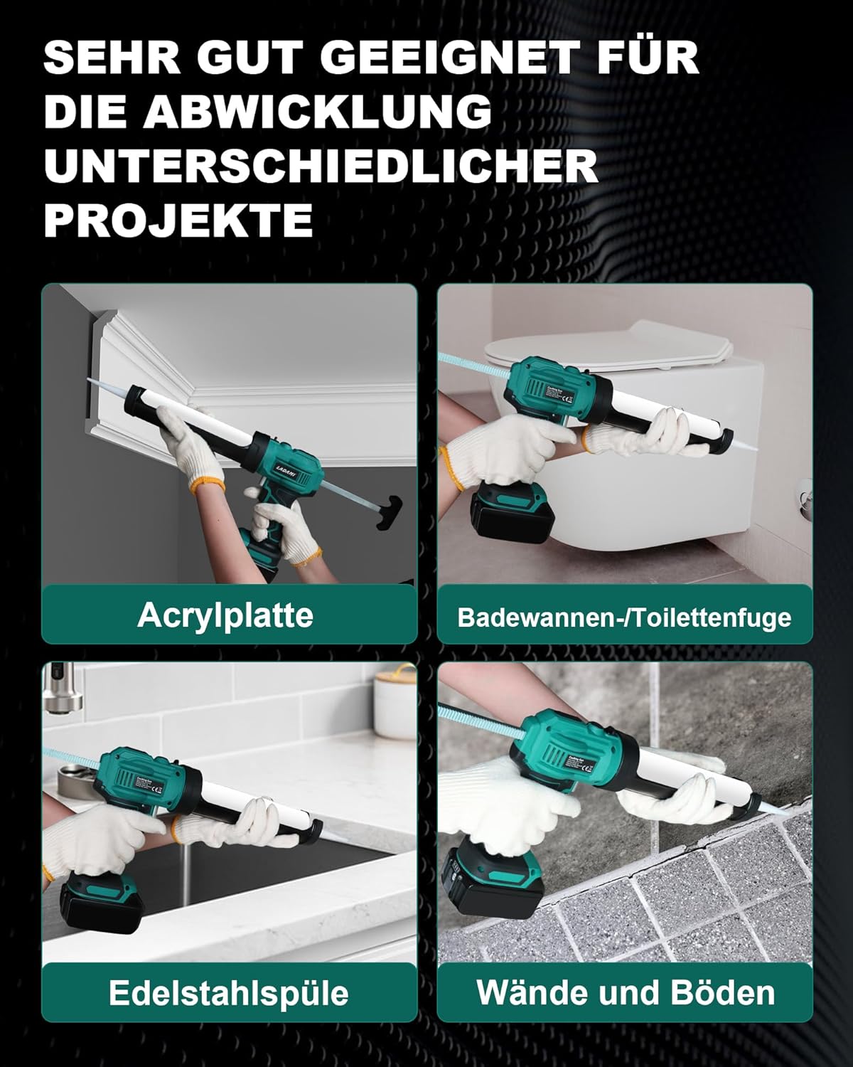 Elektrische Akku-Kartuschenpresse ‎TFQ001 mit LED Licht und 4 Geschwindigkeiten, Akku-Kartuschenpresse