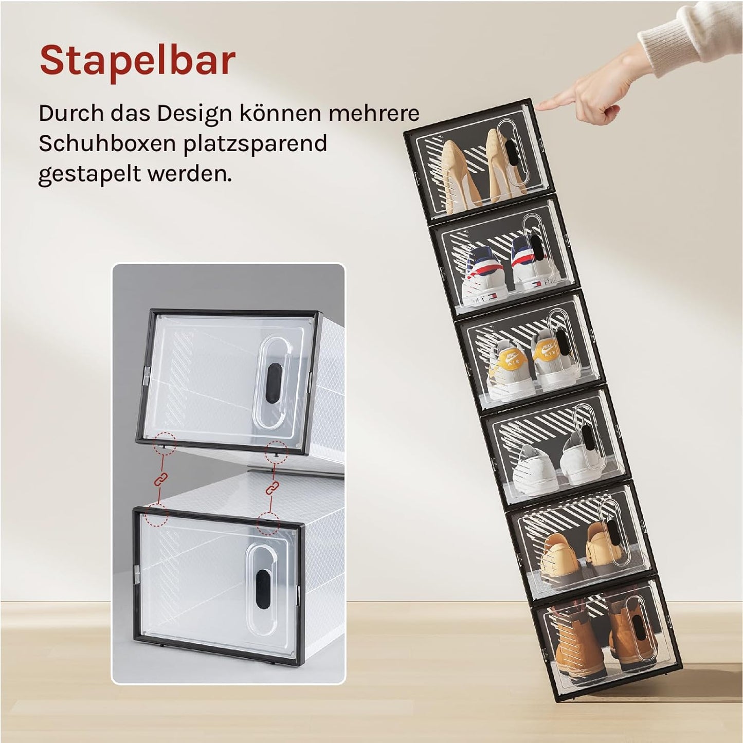 Stapelbare Schuhaufbewahrungsboxen-Set (8 Stück), Transparent+schwarz 8er 35x19x25 cm