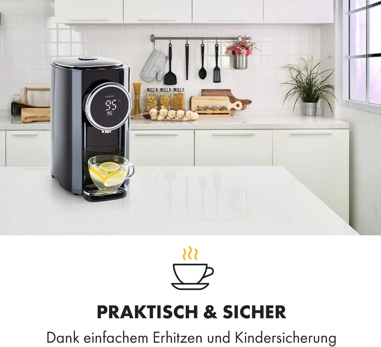 Heisswasserspender mit LCD-Display, Schwarz