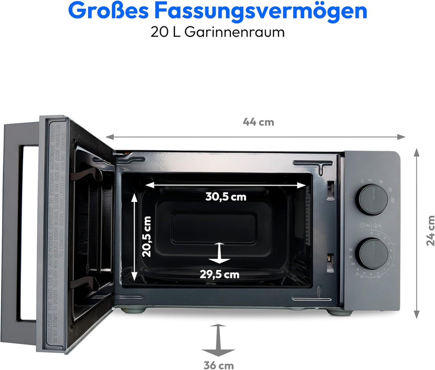 Mikrowelle MD12211 mit Auftaufunktion und Timer, Dunkelgrau 20 Liter | 5 Leistungsstufen