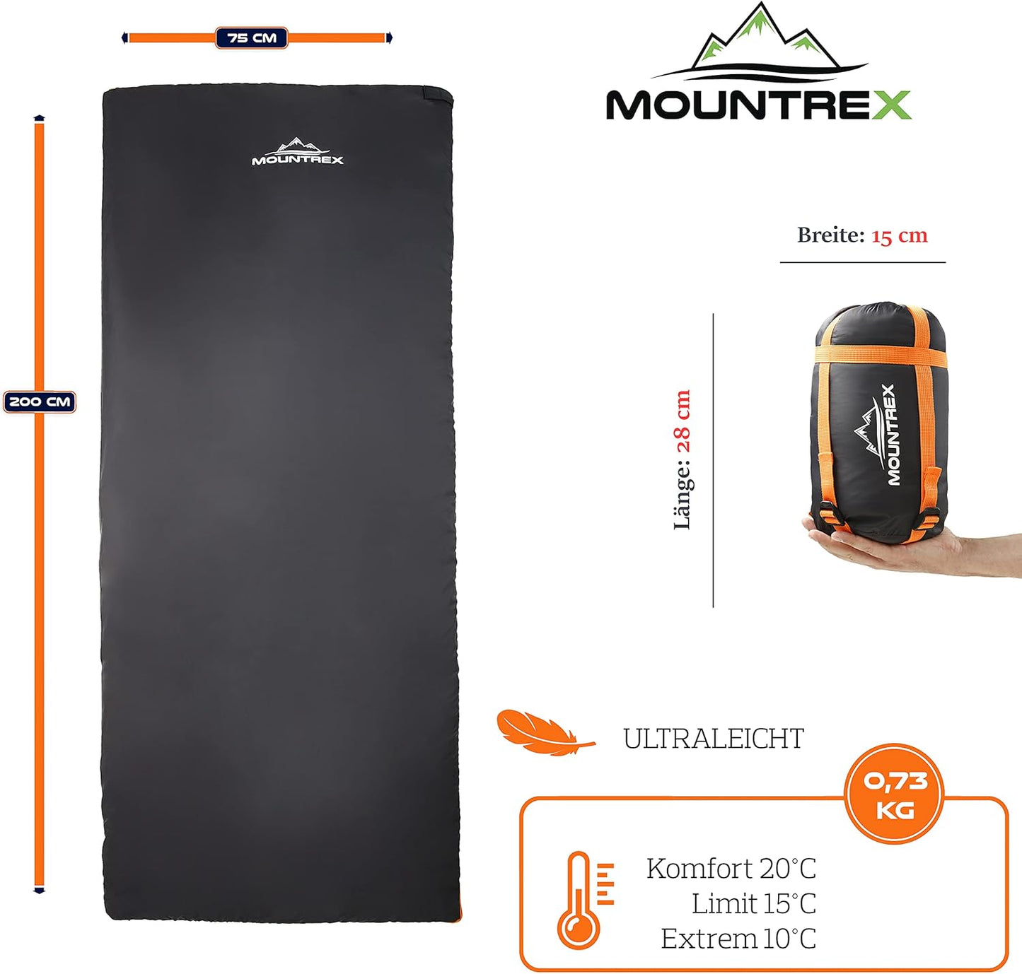 Ultraleichter Sommerschlafsack, Schwarz - Rechts