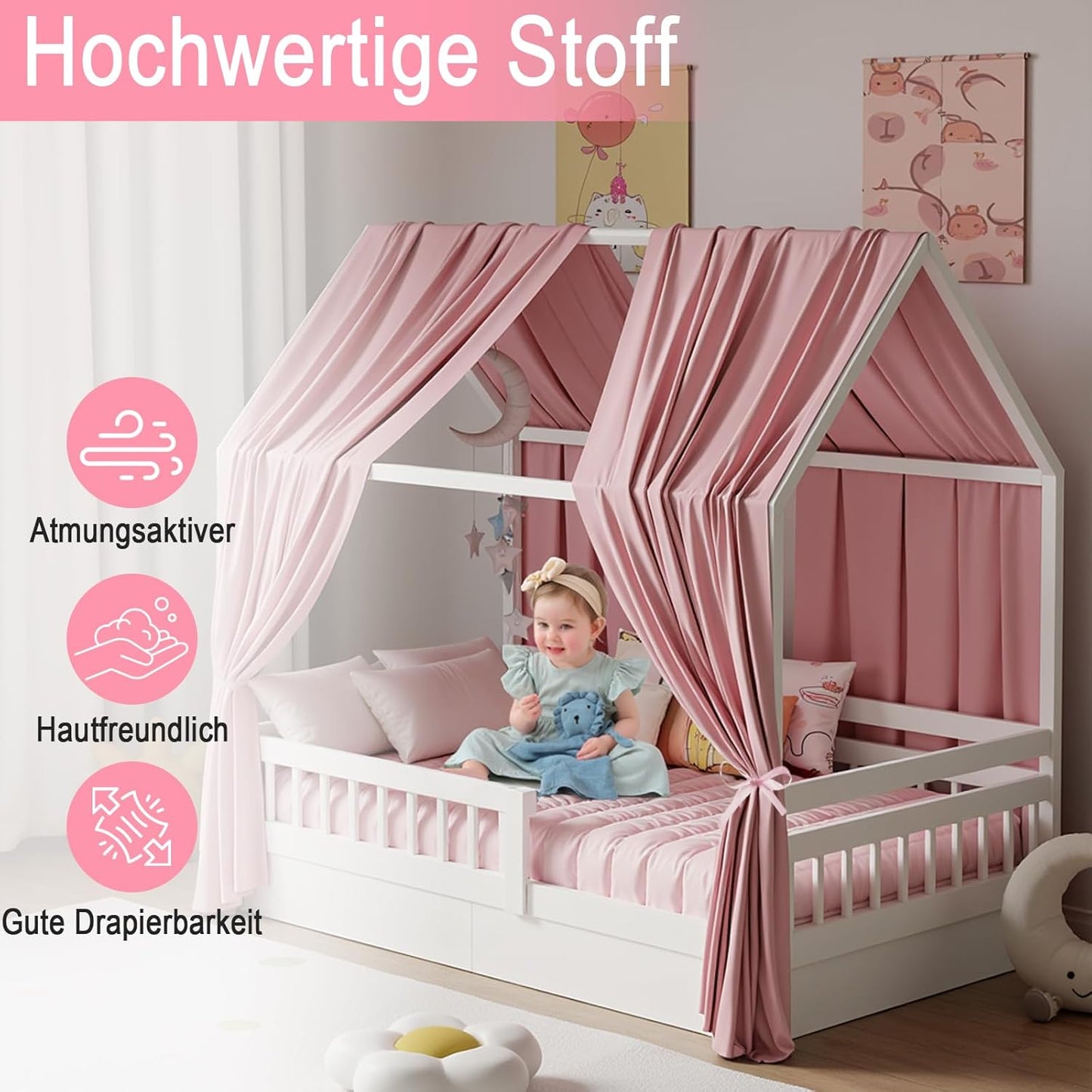 Betthimmel-Set für Hausbett, H350 x B135 cm (2er Pack) Rosa