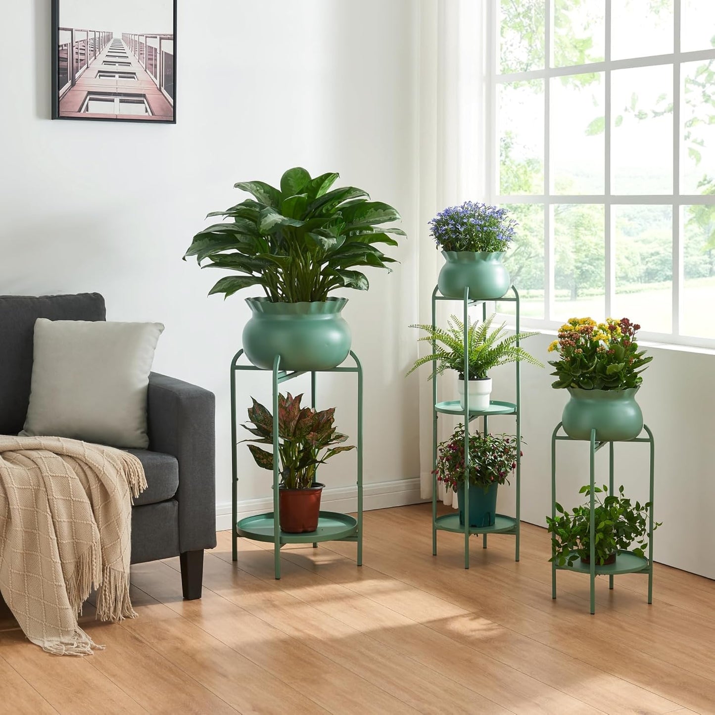Altena Pflanzenständer mit Blumentopf und Ablage, Grün 60 x 27 x 27 cm