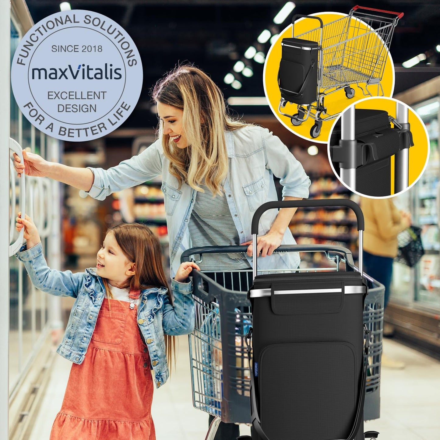 Einkaufstrolley Treppensteiger mit Kühlfach, Treppensteiger-Trolley Schwarz
