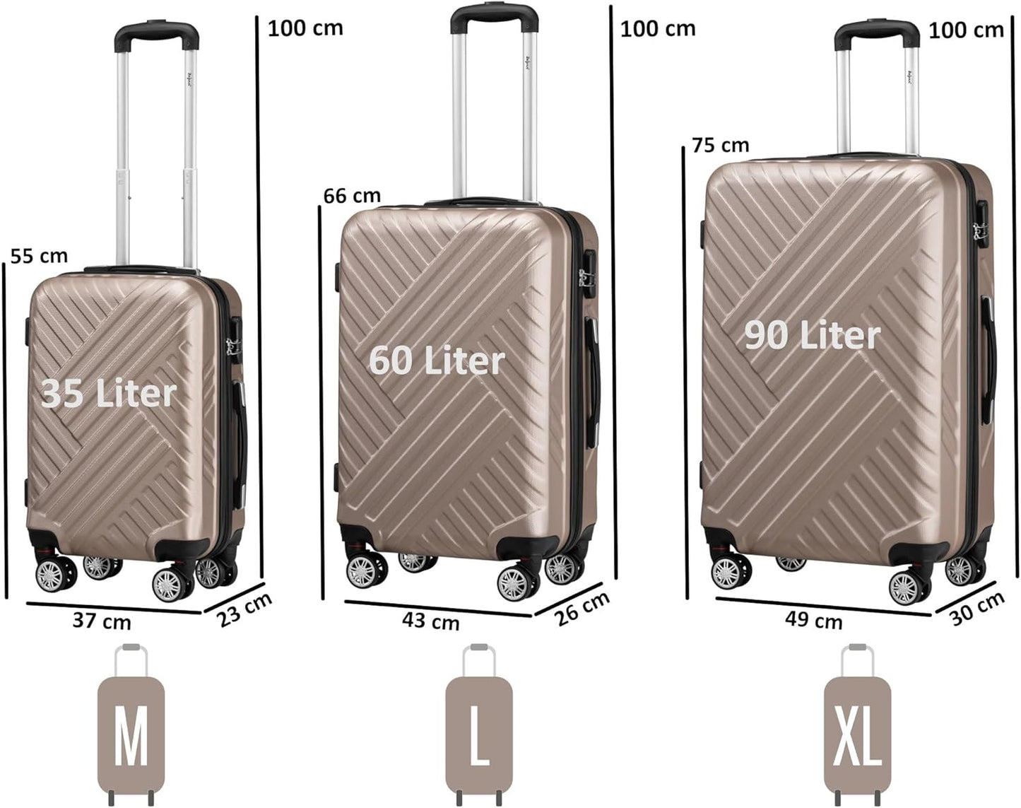 3-teiliges Hartschalenkoffer-Set, Champagner